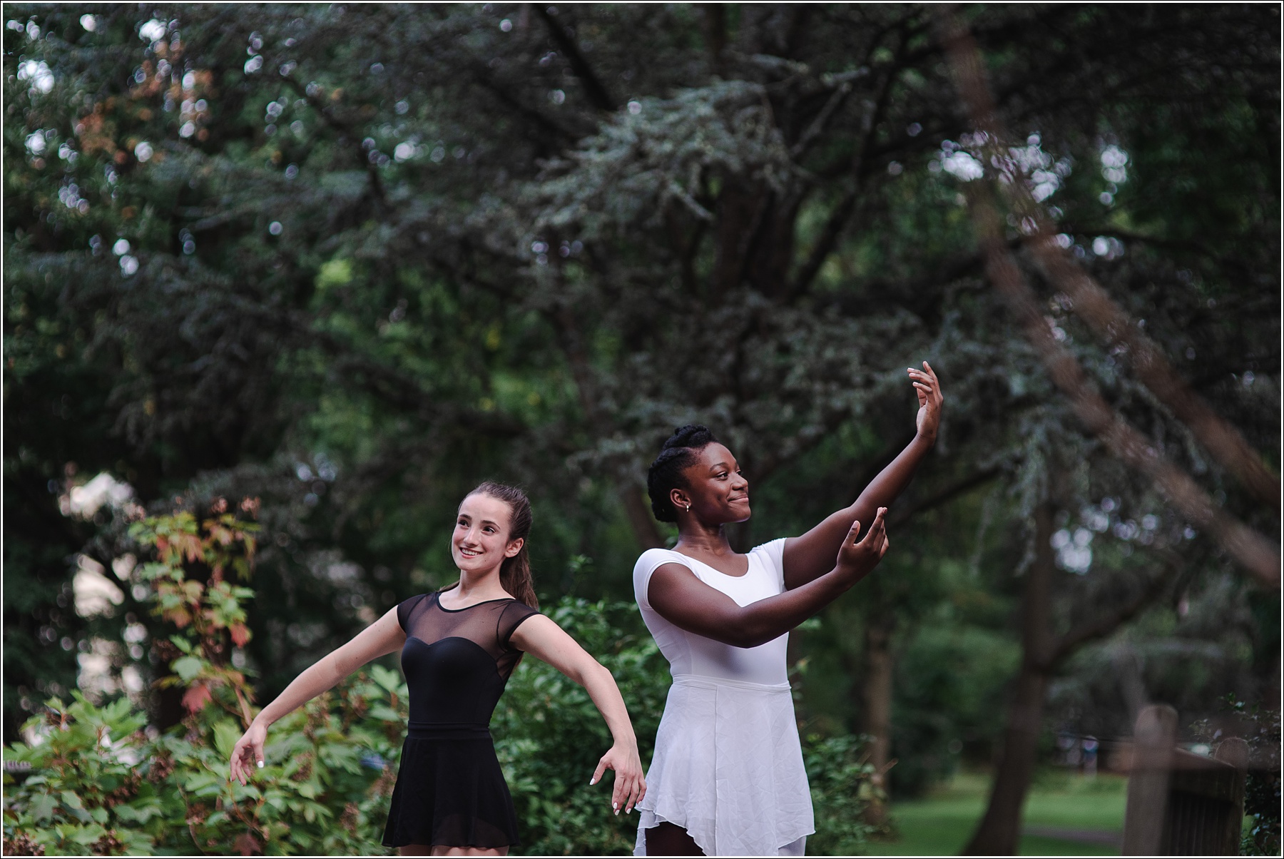 Female ballet dancers pose in Elm Street Park in Bethesda