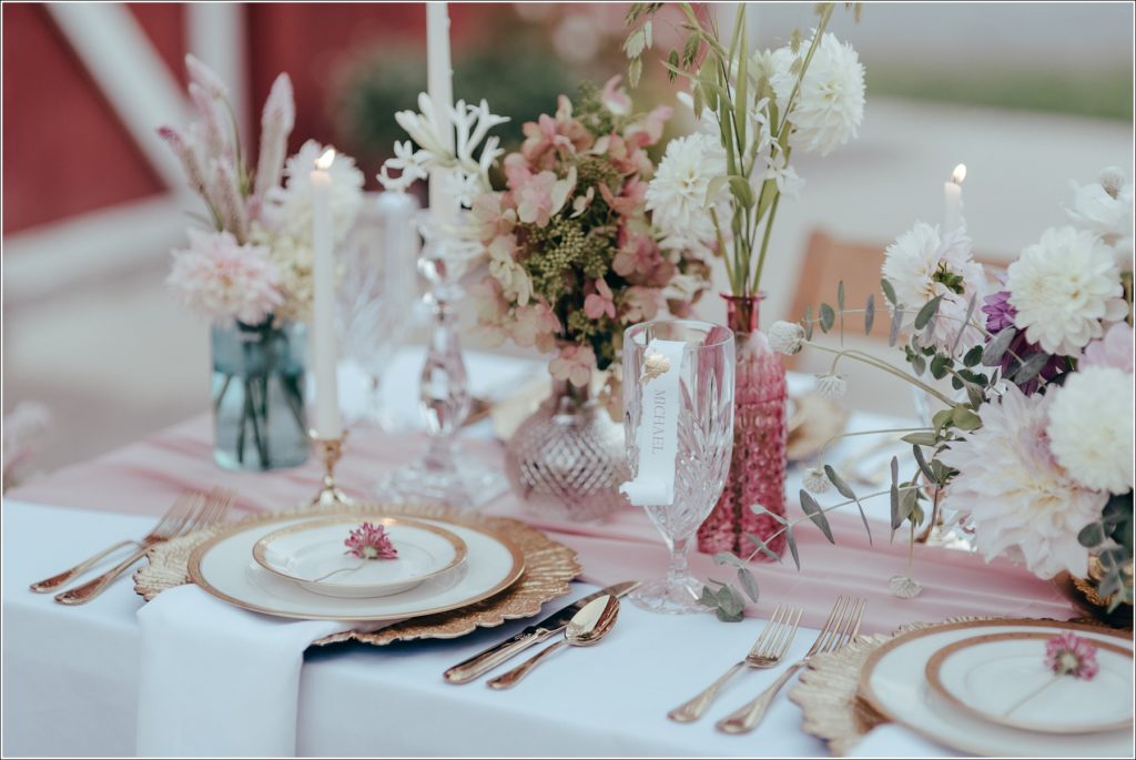 pink and green romantic wedding table setting