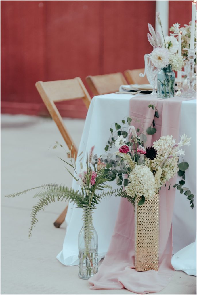 pink and green romantic wedding table setting