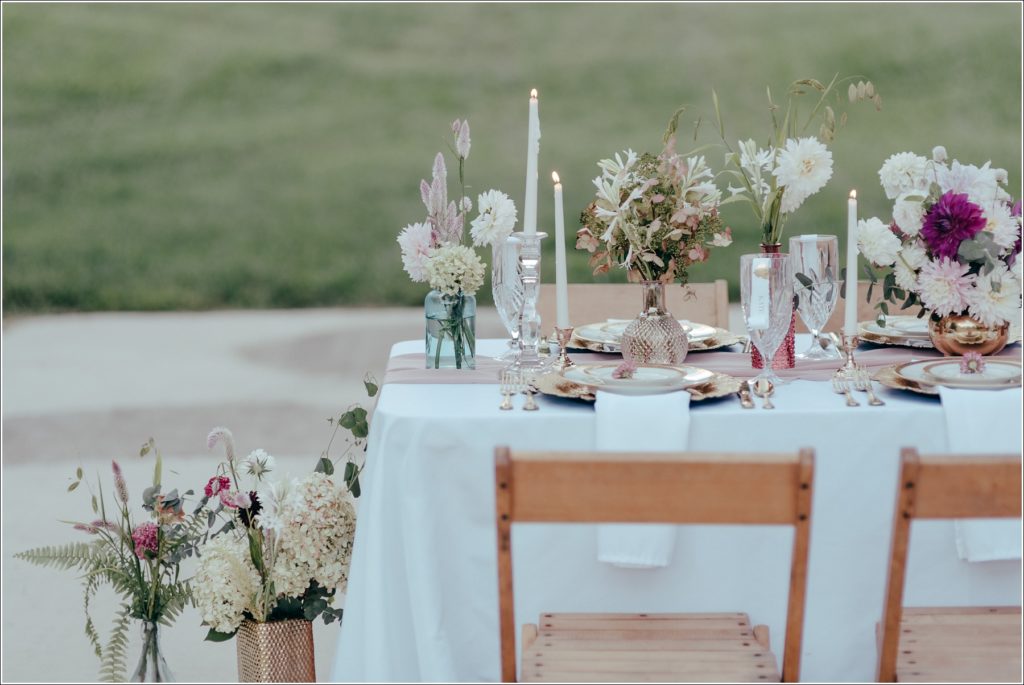 pink and green romantic wedding table setting