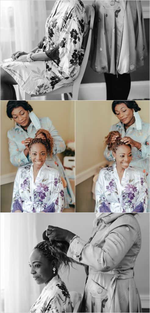 bride gets ready at kings contrivance restaurant