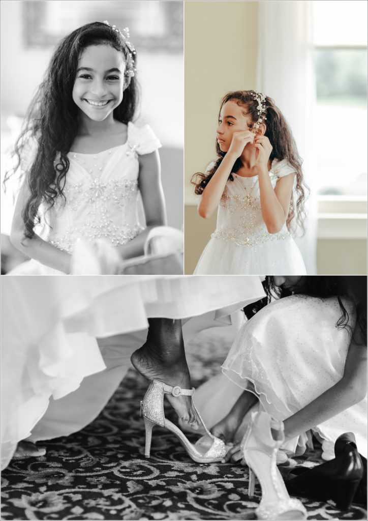 flower girl gets ready at kings contrivance restaurant