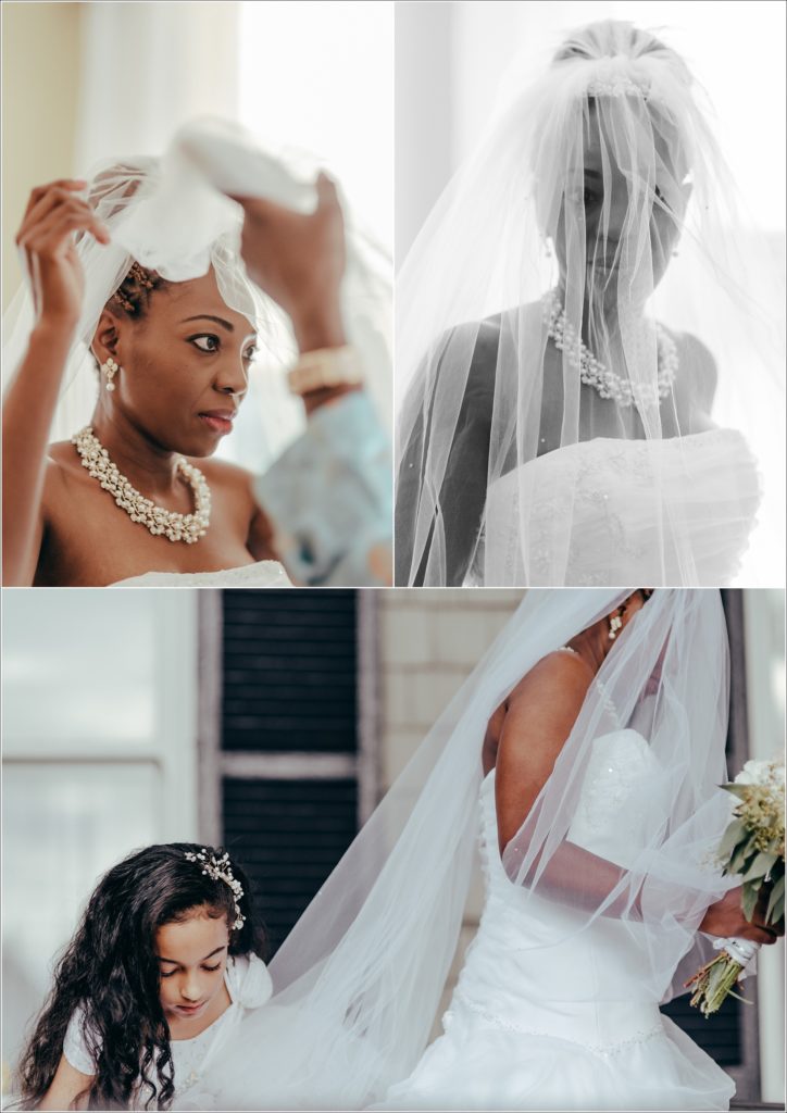 bride gets ready at kings contrivance restaurant