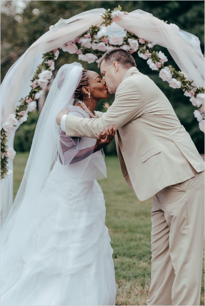 bride and groom during ceremony at kings contrivance restaurant