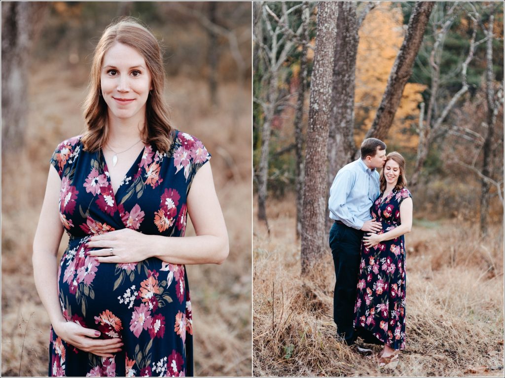 pregnant woman and man pose in Patuxent River State Park