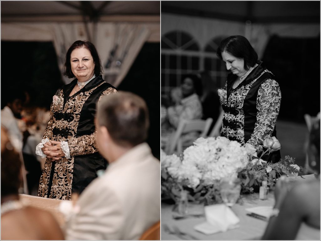 mother of the groom becomes emotional while giving a speech