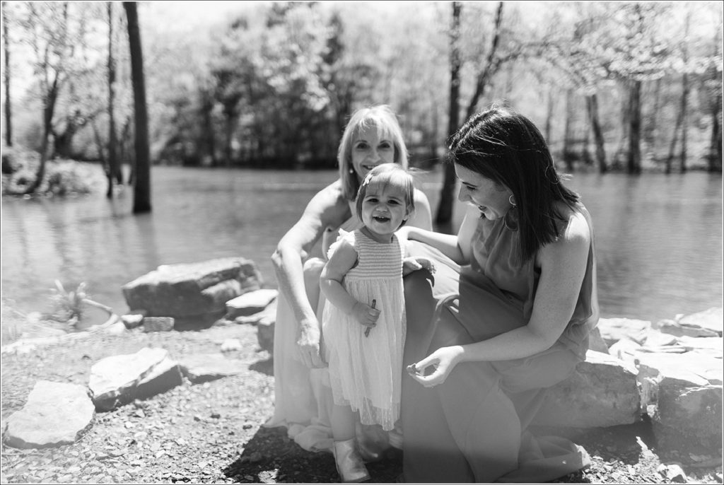 black and white photo of mother, daughter, and grandmother at abingdon vineyards