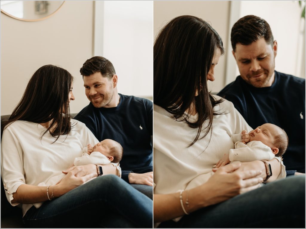 mother and father with newborn for in home newborn photography