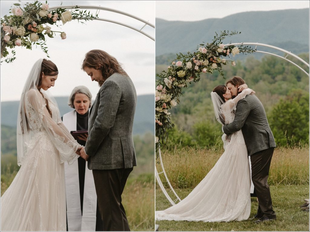 couple has first kiss in bristol tn backyard wedding