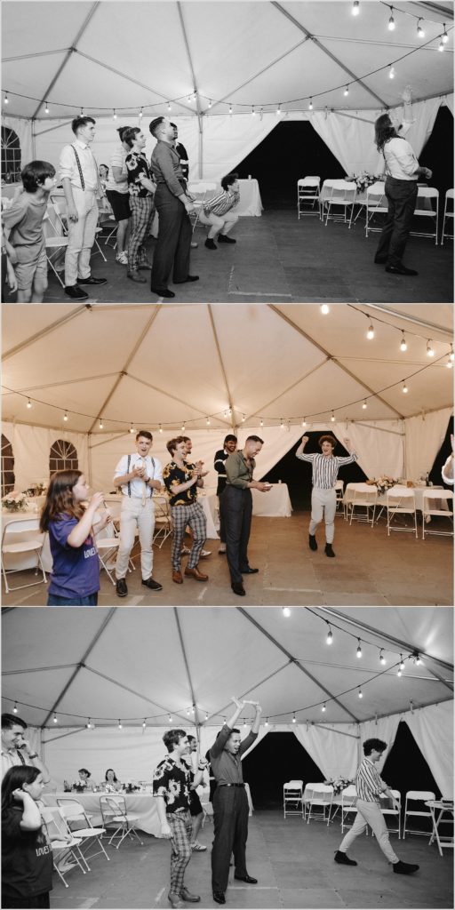 men catch garter in bristol tn wedding with abingdon photographer underneath a tent