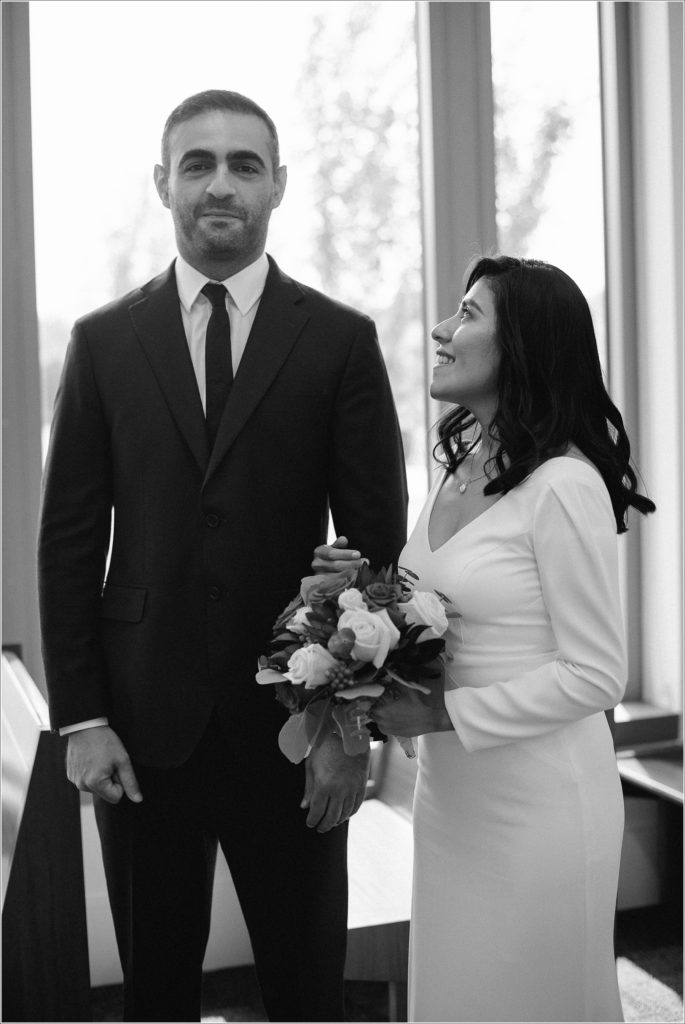 black and white photo of married couple with maryland elopement photographer