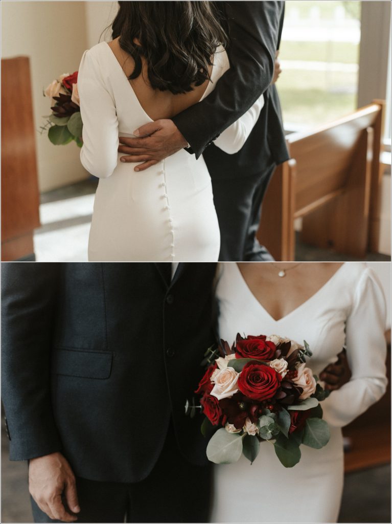 bride and groom embrace at courthouse wedding in maryland