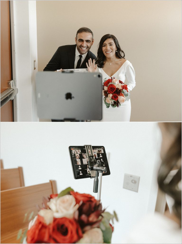 couple stands at courthouse wedding in maryland in front of ipadcouple stands at courthouse wedding in maryland in front of ipad